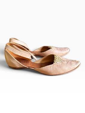 CYDWOQ Vintage Ballerina Pink Leather Ankle Strap Flats Size 39